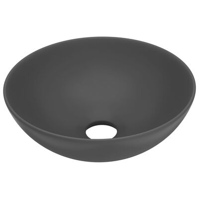 vidaXL Bathroom Sink Ceramic Dark Grey Round