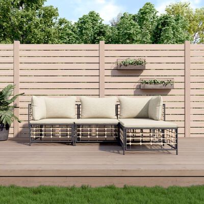 vidaXL 4 Piece Garden Lounge Set with Cushions Anthracite Poly Rattan