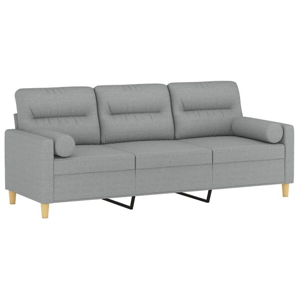 vidaXL 3-Seater Sofa with Throw Pillows Light Grey 180 cm Fabric