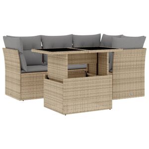 vidaXL 5 Piece Garden Sofa Set with Cushions Beige Poly Rattan