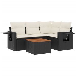 vidaXL 5 Piece Garden Sofa Set with Cushions Black Poly Rattan