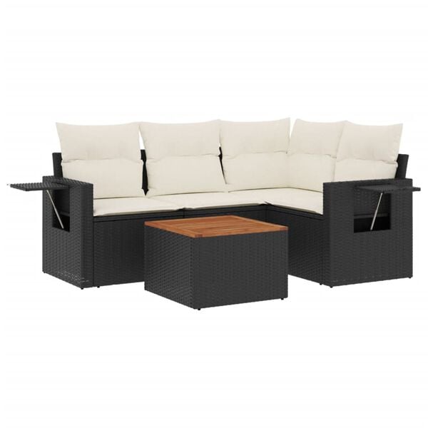 vidaXL 5 Piece Garden Sofa Set with Cushions Black Poly Rattan