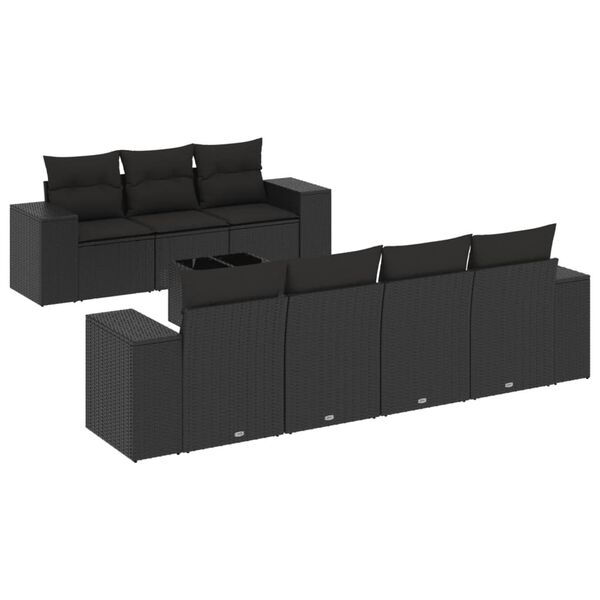 vidaXL 8 Piece Garden Sofa Set with Cushions Black Poly Rattan