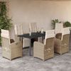 vidaXL 7 Piece Garden Dining Set with Cushions Beige Poly Rattan