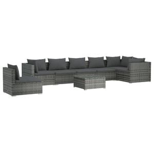 vidaXL 8 Piece Garden Lounge Set with Cushions Poly Rattan Grey