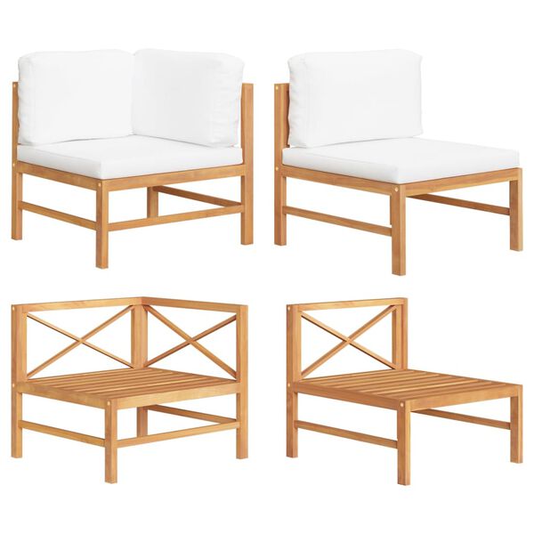 vidaXL 2 Piece Garden Lounge Set with Cream Cushions Teak Wood