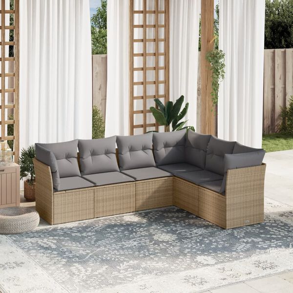 vidaXL 6 Piece Garden Sofa Set with Cushions Beige Poly Rattan