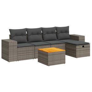 vidaXL 6 Piece Garden Sofa Set with Cushions Grey Poly Rattan