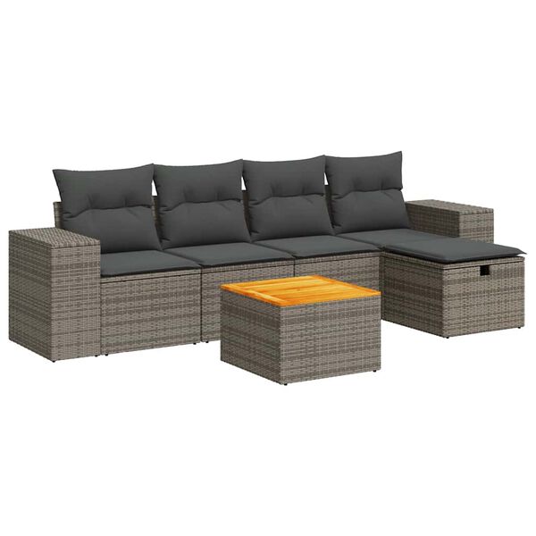 vidaXL 6 Piece Garden Sofa Set with Cushions Grey Poly Rattan