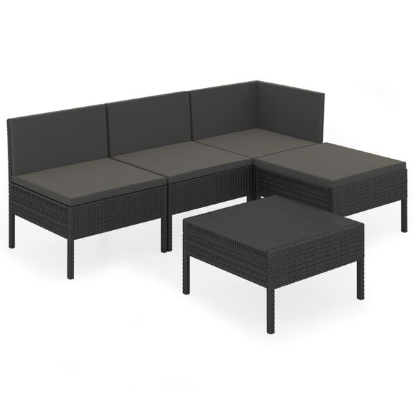 vidaXL 5 Piece Garden Lounge Set with Cushions Poly Rattan Black