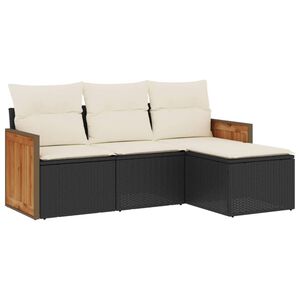 vidaXL 4 Piece Garden Sofa Set with Cushions Black Poly Rattan