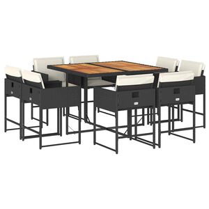 vidaXL 9 Piece Garden Dining Set with Cushions Black Poly Rattan