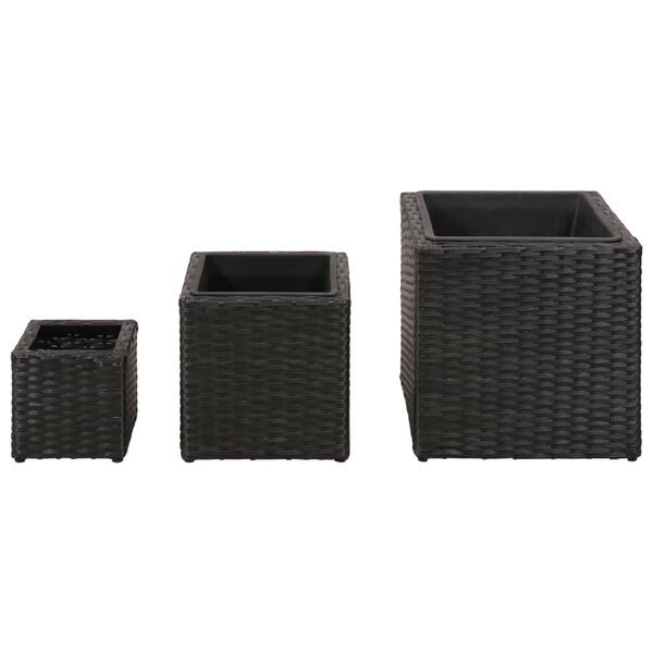 vidaXL Garden Raised Beds 3 pcs Poly Rattan Black