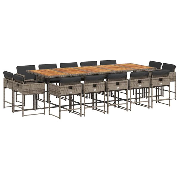 vidaXL 15 Piece Garden Dining Set with Cushions Grey Poly Rattan