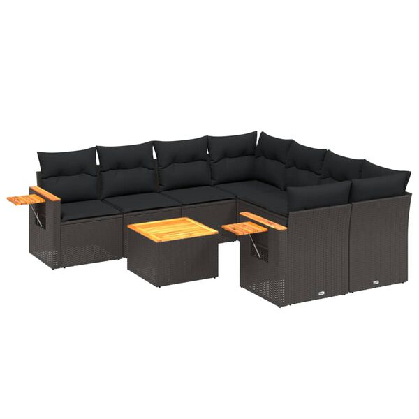 vidaXL 9 Piece Garden Sofa Set with Cushions Black Poly Rattan