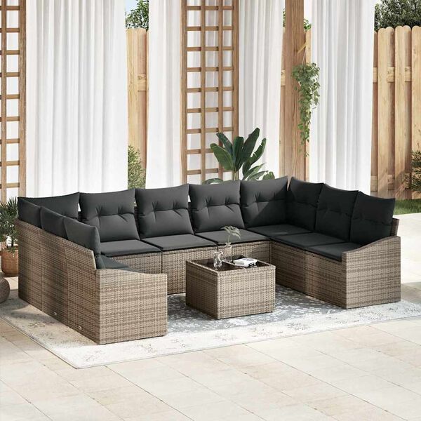 vidaXL Garden Sofa Set with Storage Light Grey Poly Rattan