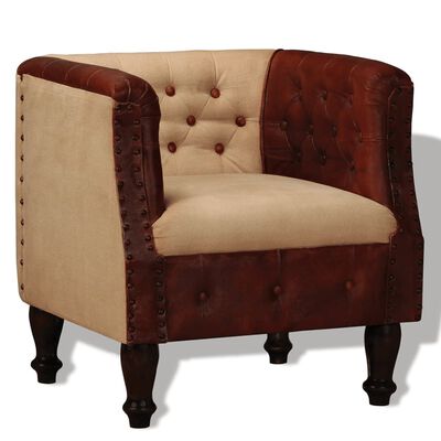 vidaXL Armchair Real Leather and Fabric Brown and Beige