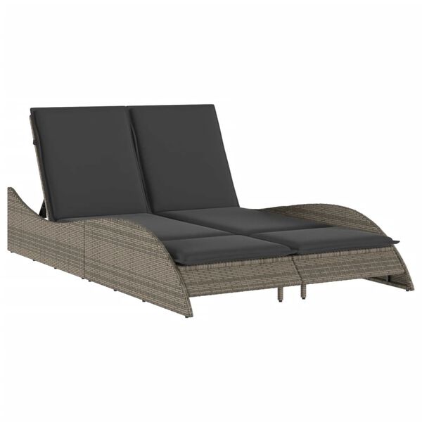 vidaXL Sun Lounger with Cushions Grey 114x205x73 cm Poly Rattan