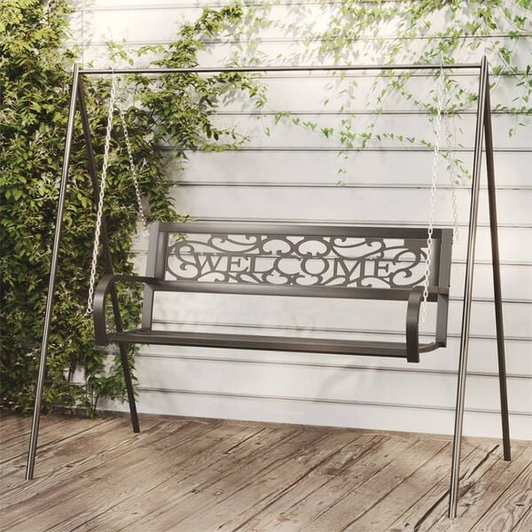 vidaXL Garden Swing Bench 125 cm Steel and Plastic Black