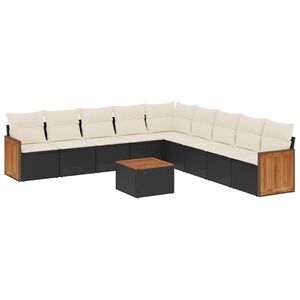 vidaXL 10 Piece Garden Sofa Set with Cushions Black Poly Rattan