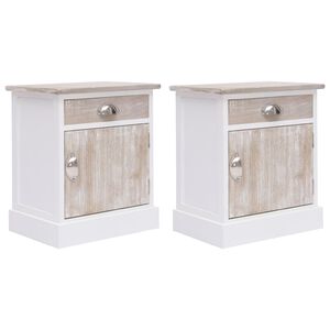 vidaXL Bedside Cabinet | Set of 2 | White and wood colour | Paulownia wood