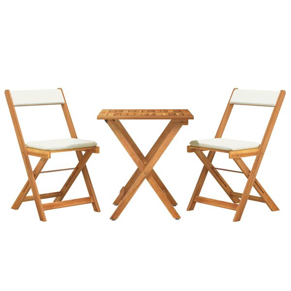vidaXL 3 Piece Folding Bistro Set with Cushions Solid Wood Acacia