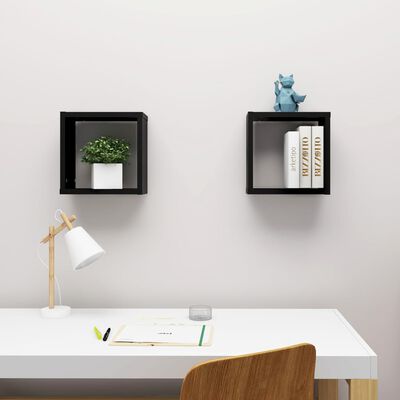 vidaXL Wall Cube Shelves 2 pcs Black 30x15x30 cm