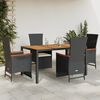 vidaXL 5 Piece Garden Dining Set with Cushions Black Poly Rattan