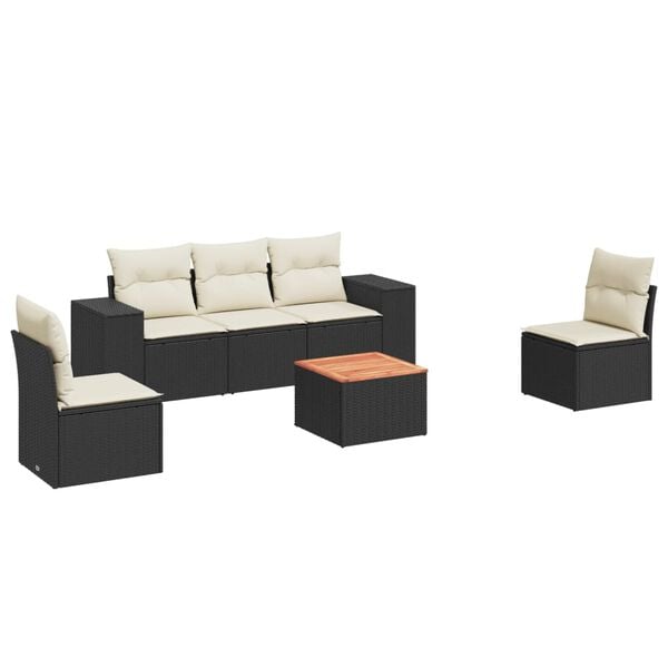 vidaXL 6 Piece Garden Sofa Set with Cushions Black Poly Rattan