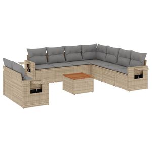 vidaXL 10 Piece Garden Sofa Set with Cushions Beige Poly Rattan