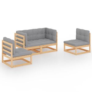 vidaXL 4 Piece Garden Lounge Set with Cushions Solid Pinewood