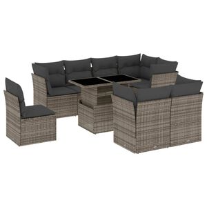 vidaXL 9 Piece Garden Sofa Set with Cushions Grey Poly Rattan