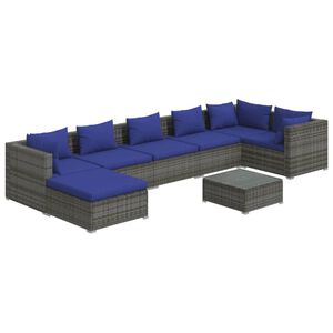 vidaXL 8 Piece Garden Lounge Set with Cushions Poly Rattan Grey