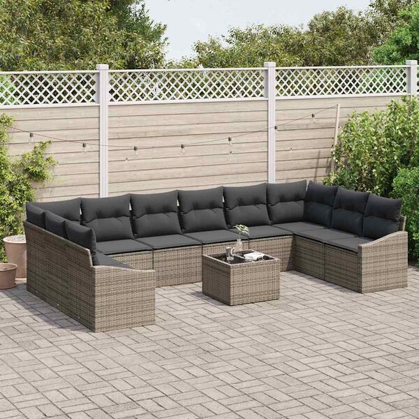 vidaXL Garden Sofa Set with Cushion 11 pcs Light Grey Poly Rattan