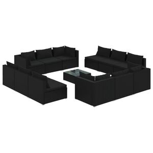 vidaXL 13 Piece Garden Lounge Set with Cushions Poly Rattan Black