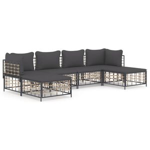 vidaXL 6 Piece Garden Lounge Set with Cushions Anthracite Poly Rattan