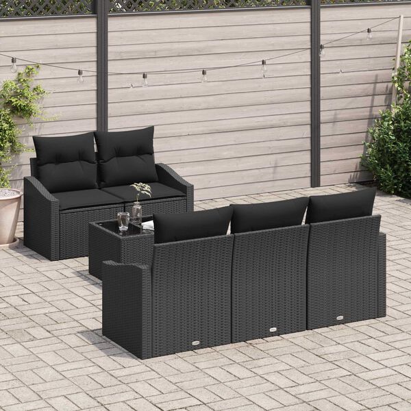 vidaXL Sofa Set with Cushion with Pillow 6 pcs Black Poly Rattan
