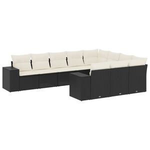 vidaXL 10 Piece Garden Sofa Set with Cushions Black Poly Rattan