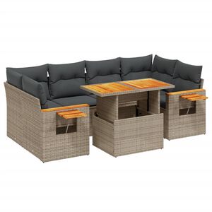 vidaXL 7 Piece Garden Sofa Set with Cushions Grey Poly Rattan