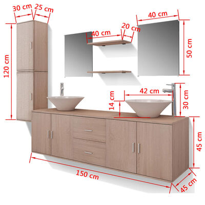 vidaXL 11 Piece Bathroom Furniture Set with Basin with Tap Beige