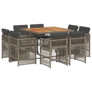 vidaXL 9 Piece Garden Dining Set with Cushions Grey Poly Rattan