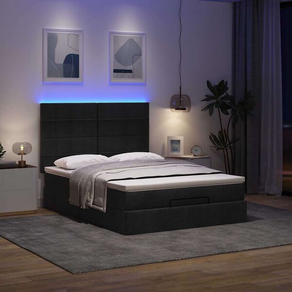 vidaXL Ottoman Bed with Mattress & LEDs Black Double Fabric