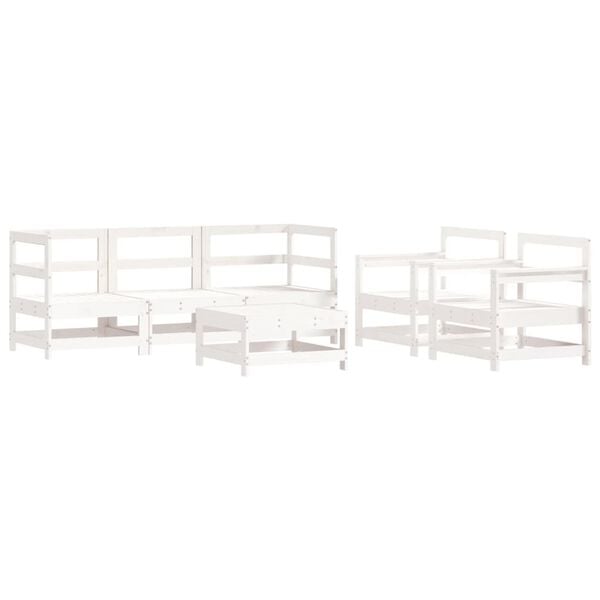 vidaXL 6 Piece Garden Lounge Set with Cushions White Solid Wood