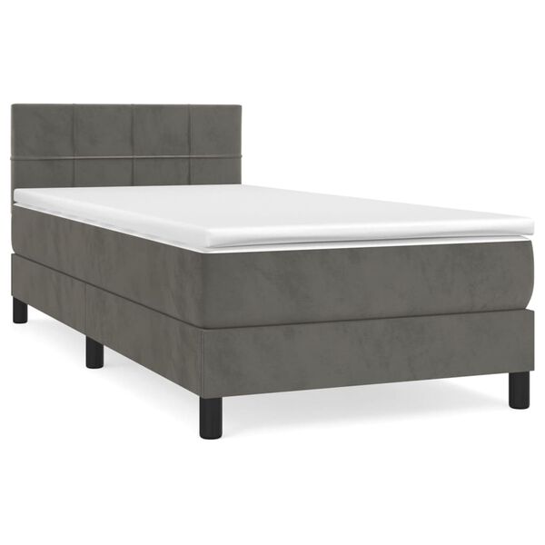 vidaXL Box Spring Bed with Mattress Dark Grey 106x203 cm King Single Size Velvet