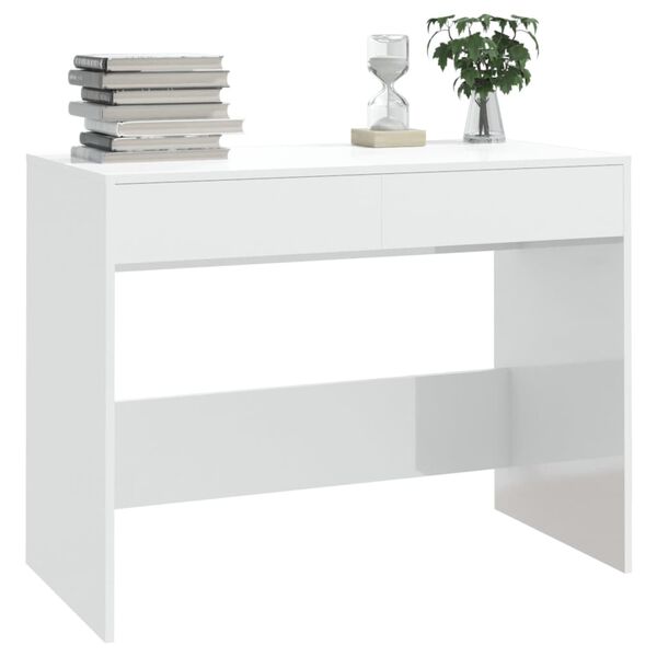 vidaXL Desk High Gloss White 101x50x76.5 cm Engineered Wood