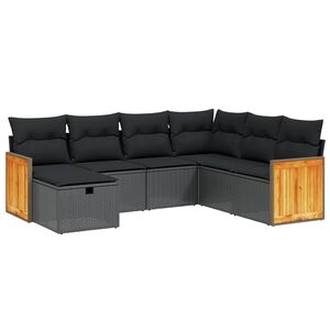 vidaXL 7 Piece Garden Sofa Set with Cushions Black Poly Rattan