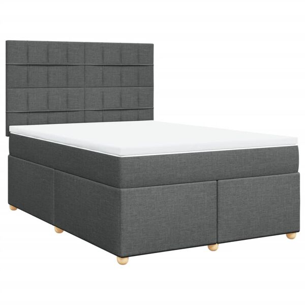 vidaXL Box Spring Bed with Mattress Dark Grey Queen Fabric