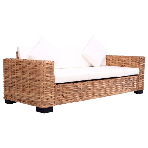 vidaXL 2 Piece Garden Sofa Set with Cushions Natural Rattan