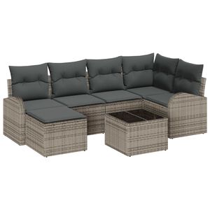 vidaXL Sofa Set with Cushion with Storage 7 pcs Grey Poly Rattan
