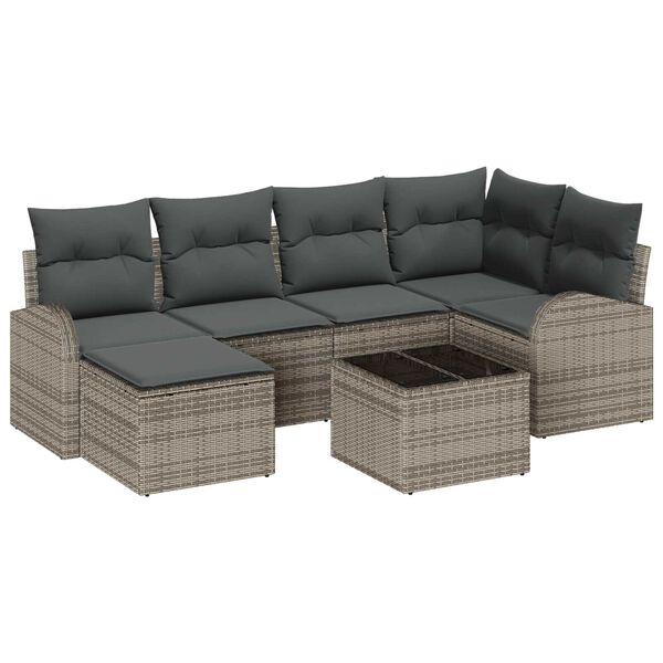 vidaXL Sofa Set with Cushion with Storage 7 pcs Grey Poly Rattan